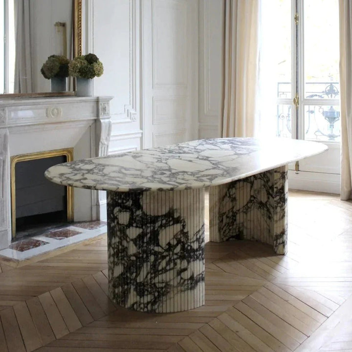 Cameron Arabescato Natural Marble Stone Dining Table - HAVEN'S HOME