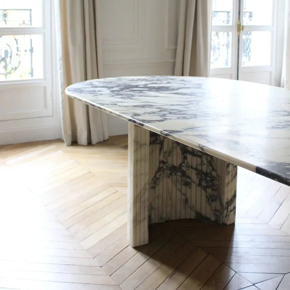 Cameron Arabescato Natural Marble Stone Dining Table - HAVEN'S HOME