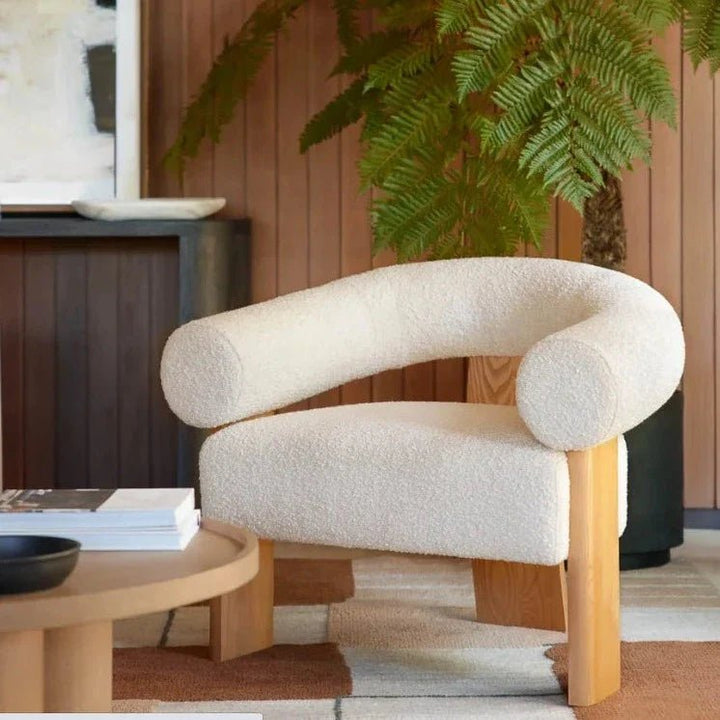 Kaye Natural Wood Boucle Lounge Chair - HAVEN'S HOME