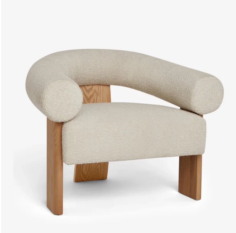 Kaye Natural Wood Boucle Lounge Chair - HAVEN'S HOME