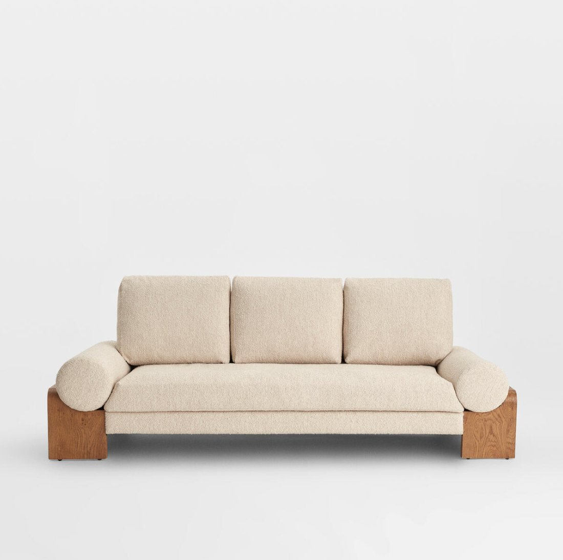 Lucas Upholstered Boucle Natural Wood Sofa Couch - HAVEN'S HOME