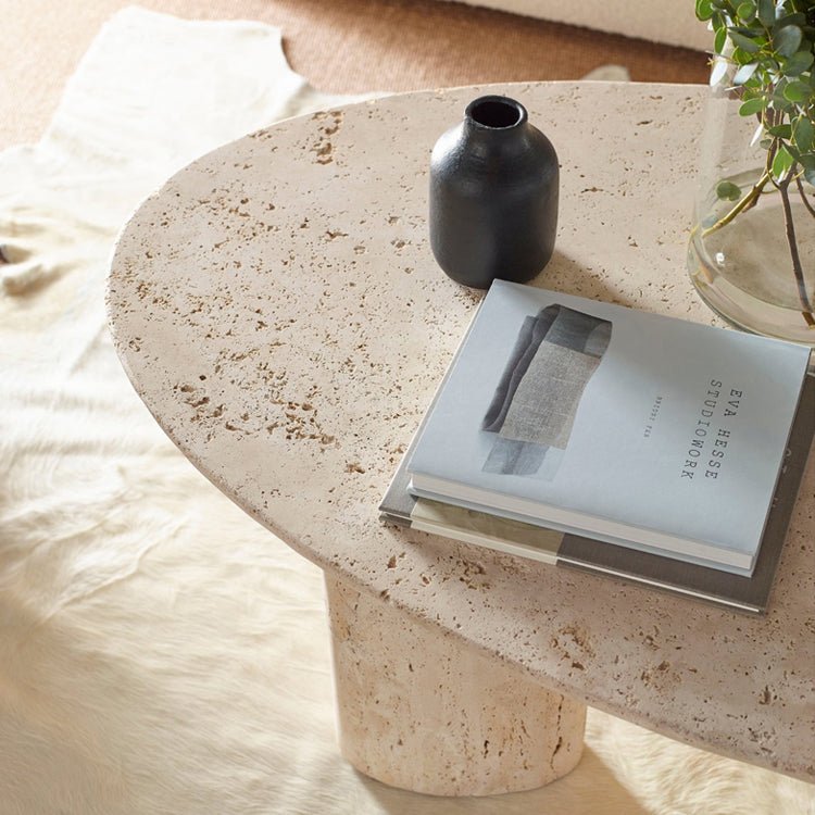 The Ainsley Natural Travertine Coffee Table - HAVEN'S HOME