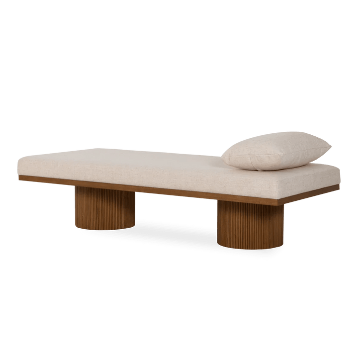 The Arden Upholstered Boucle Natural Wood Bench - HAVEN'S HOME