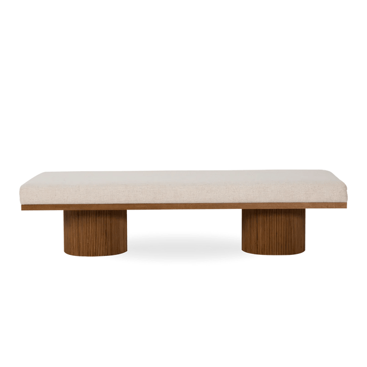 The Arden Upholstered Boucle Natural Wood Bench - HAVEN'S HOME