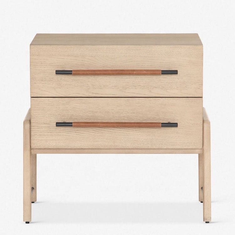 The Avery 2 - Drawer Natural Wood Side Table - HAVEN'S HOME