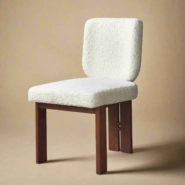 The Blake Natural Wood Boucle Dining Chair - HAVEN'S HOME