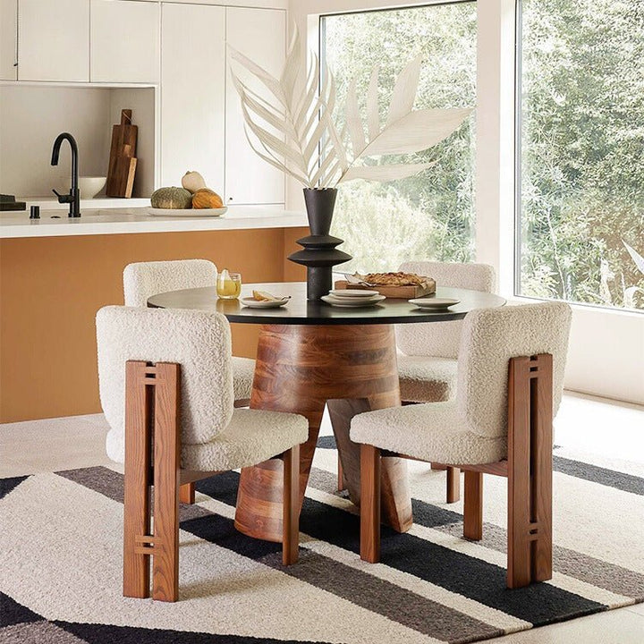 The Blake Natural Wood Boucle Dining Chair - HAVEN'S HOME