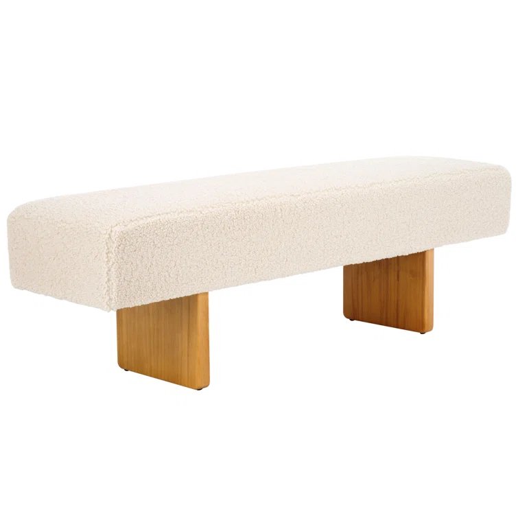 The Cadence Natural Wood Boucle Bench - HAVEN'S HOME