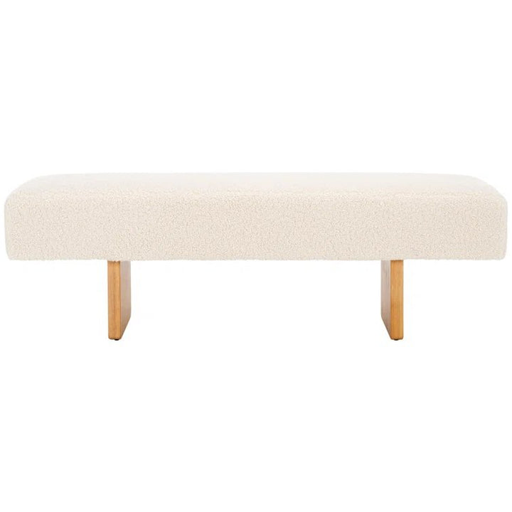 The Cadence Natural Wood Boucle Bench - HAVEN'S HOME