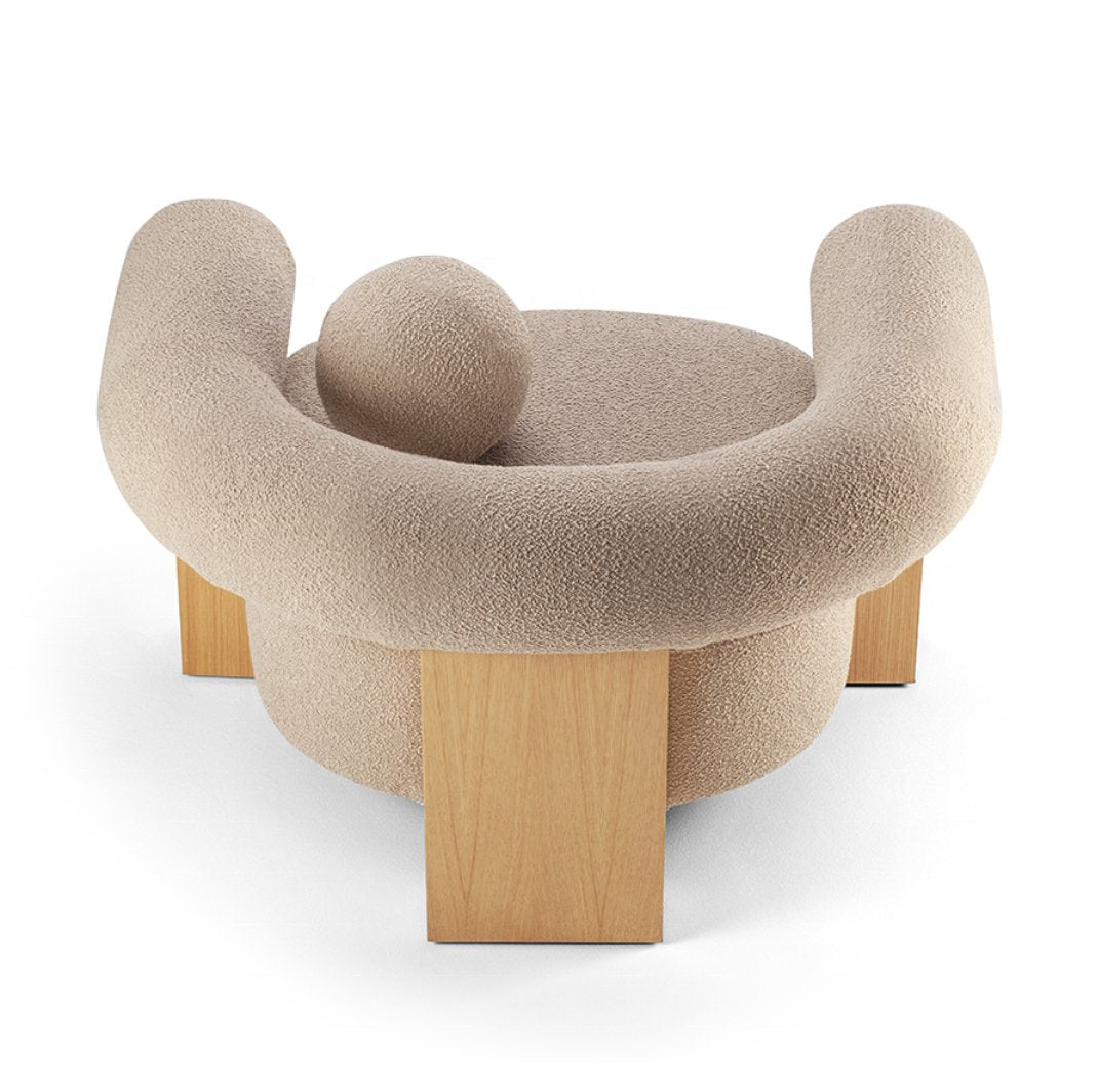 The Noah Natural Wood Boucle Lounge Chair - HAVEN'S HOME