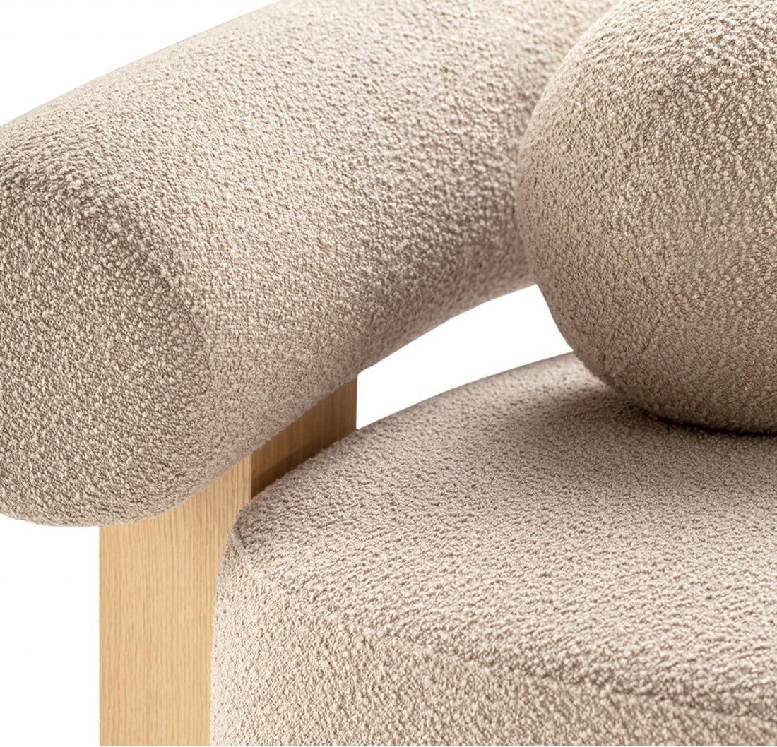 The Noah Natural Wood Boucle Lounge Chair - HAVEN'S HOME