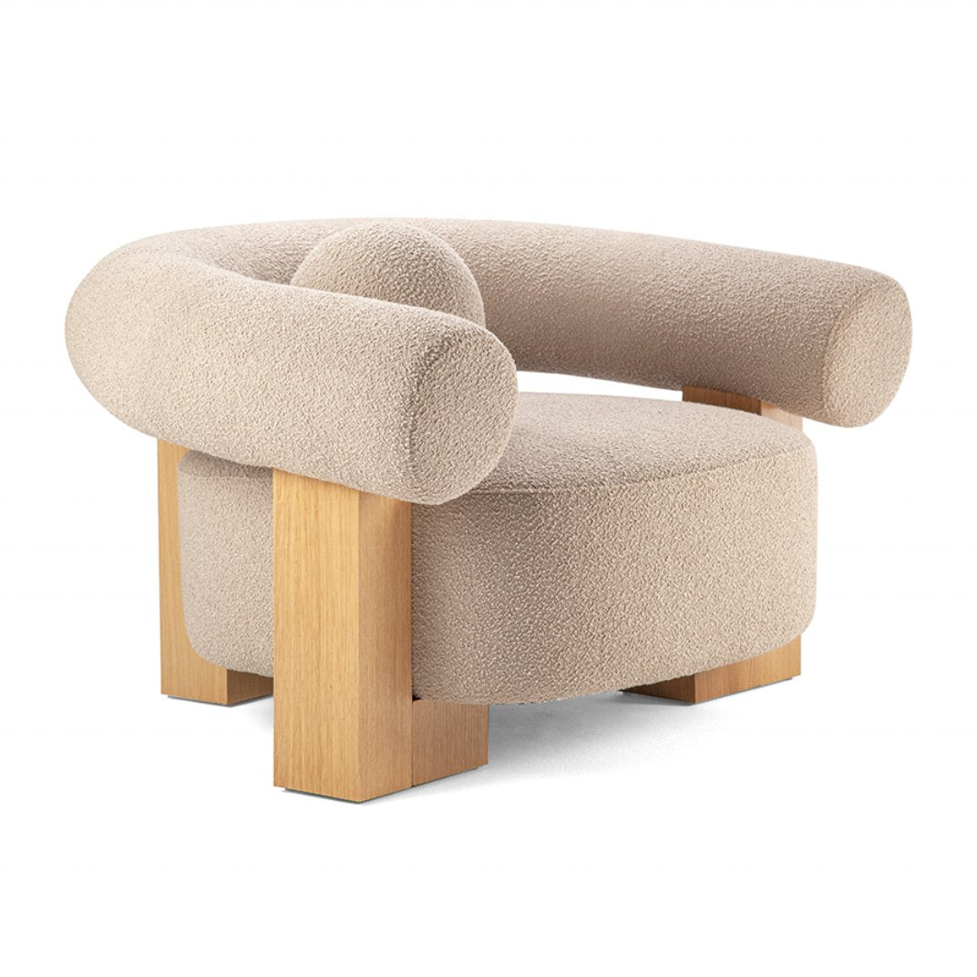 The Noah Natural Wood Boucle Lounge Chair - HAVEN'S HOME