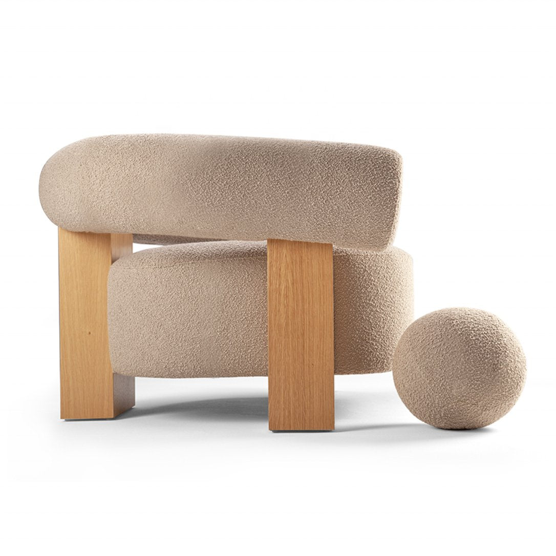 The Noah Natural Wood Boucle Lounge Chair - HAVEN'S HOME